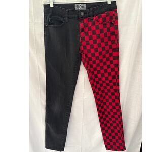 ROYAL BONES~ By Daang Size 9 Woman's Jeans Black & Red Checkered Gothic Punk